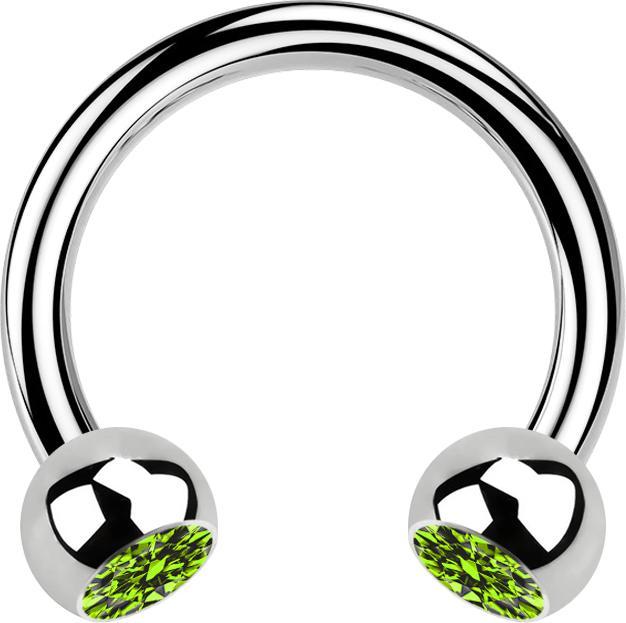 Immagine prodotto Star Piercing Bilanciere circolare in argento con due sfere di cristallo verde chiaro (senza ottone, Acciaio chirurgico 316L)