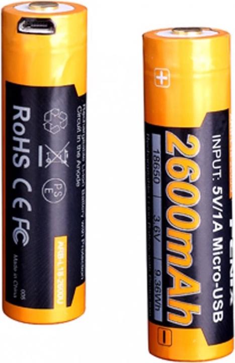 Actual product image Fenix Akku 18650, mehrfach geschützt mit USB Ladefunktion, mit AccuCell AccuSafe (1 pcs., Device specific, 2600 mAh)
