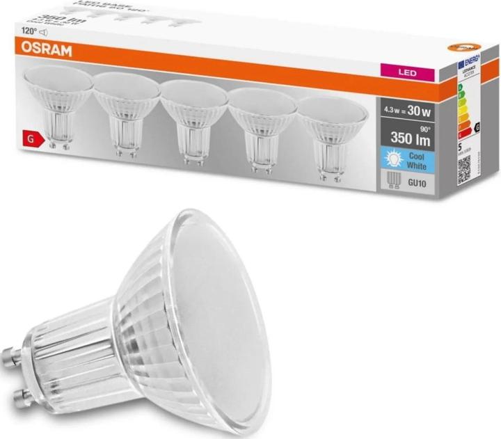 Productafbeelding Osram LED BASE PAR16 50 niet-dim 36° 4,3W/840 GU10 Box M5 (GU10, 4.30 W, 350 lm, 5 x, G)