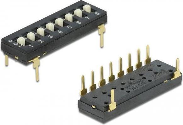 Actual product image Delock DIP-Switch Tri-State 8-digit 2,54mm pitch THT vertical black 2 pieces
