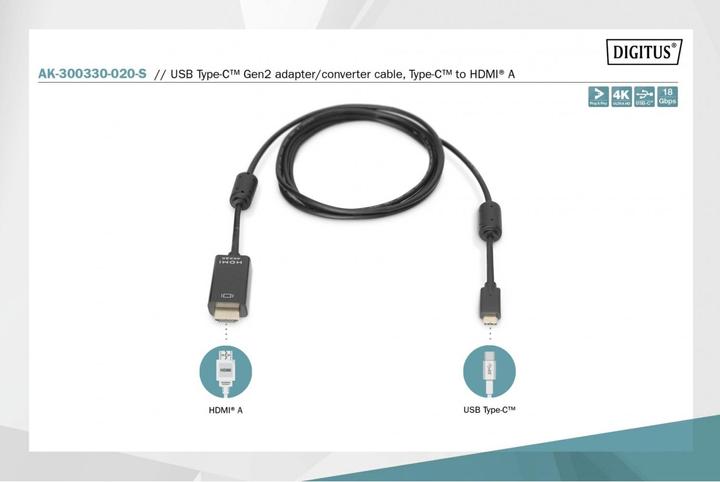 Produktbild Digitus USB Typ C — HDMI (Typ A) (2 m, HDMI)