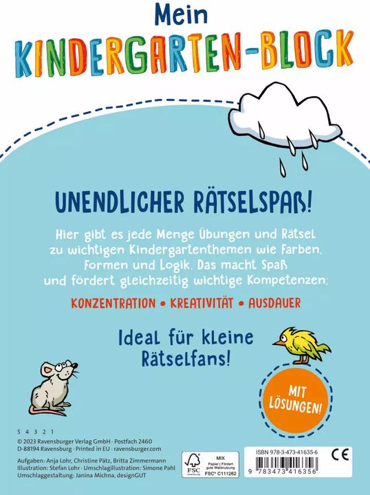 Actual product image Ravensburger Mein Kindergarten-Block: Farben, Formen, Logik (German, Britta Zimmermann, Anja Lohr, Christine Pätz, 2023)