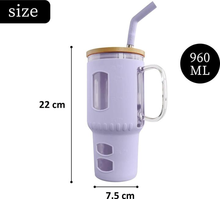 Image du produit Gewürzladen Näfels Glasbecher mit Strohhalm & Bambusdeckel (0.96 l)