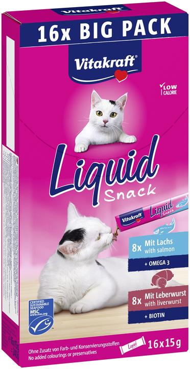 Vitakraft Liquid Snack Multipack with Liver Sausage and Salmon MSC for cats 16x15gr (58000) (Junior, 16 Stk., 240 g)