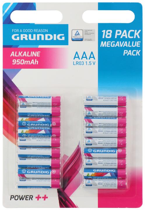 Productafbeelding Grundig Alkaline batterij AAA/R03 1,5V 18 stuks (18 Pcs., AAA, 950 mAh)
