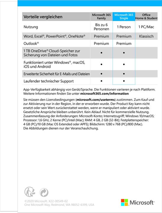 Produktbild Microsoft 365 Single (1 User, 12 Monate)