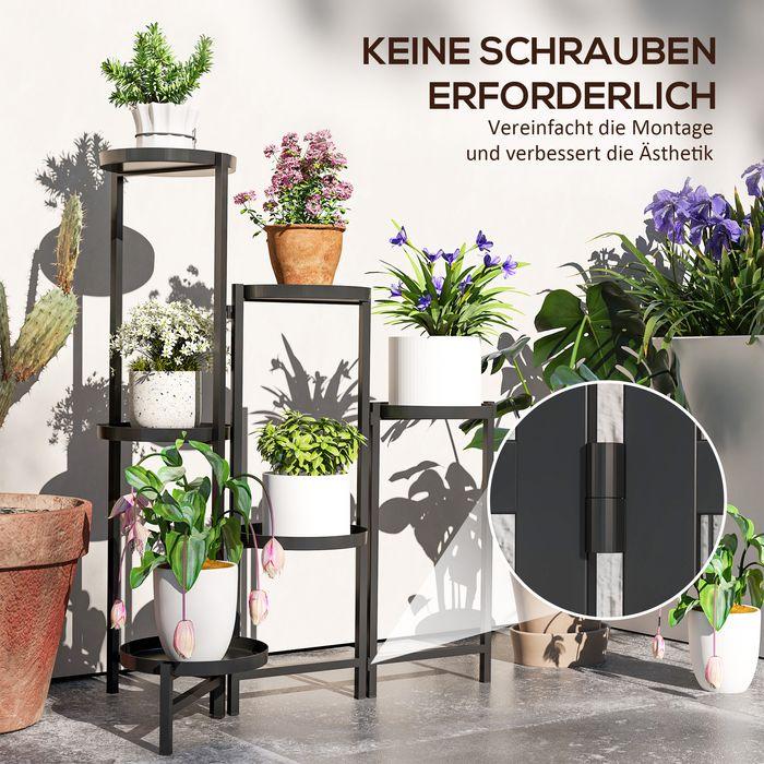Actual product image Swisshandel24 6-Etagen Pflanzenständer mit Tabletten, klappbar 80cm hoch, Schwarz