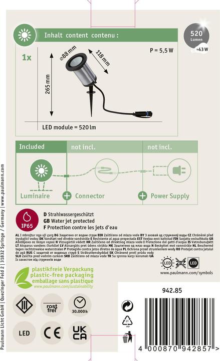 Image du produit Paulmann Lumière de jardin Plug & Shine CLASSIC 32° 3000 K (310 lm, IP65)