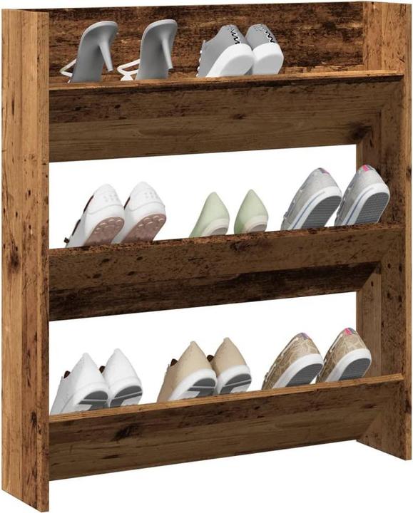 Produktbild VidaXL Schuhregal Wandmontage Altholz-Optik 80x18x90 cm Holzwerkstoff (80 x 18 x 90 cm)