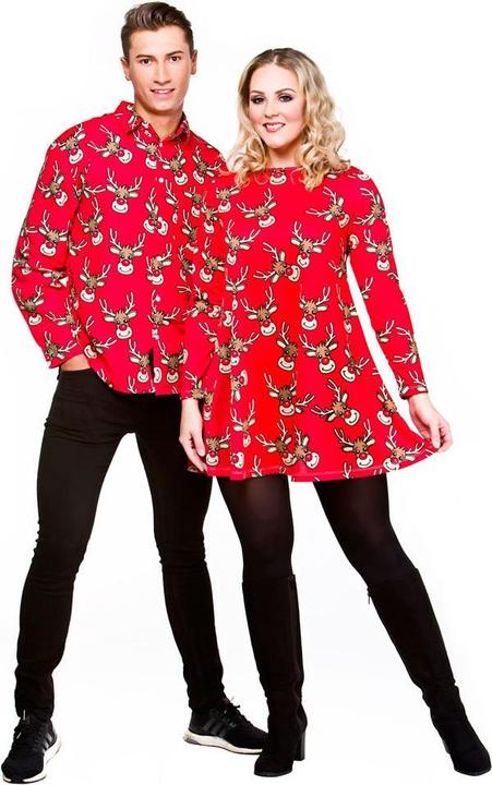 Image du produit Wicked Costumes Chemises de Noël avec impression de rennes en rouge (S)