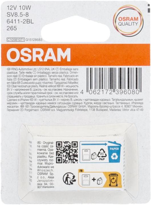 Produktbild Osram 4062172396080 Soffitten Leuchtmittel Standard C10W 10 W 12 V (C10W)