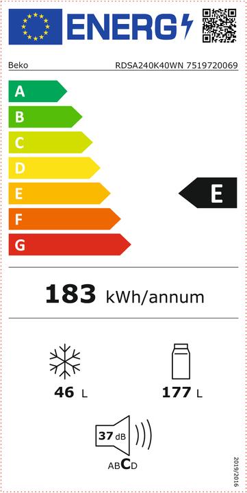 Energy Label Beko RÉFRIGÉRATEUR 2 PORTES 177 46L CLASSE E BLANC (223 l)