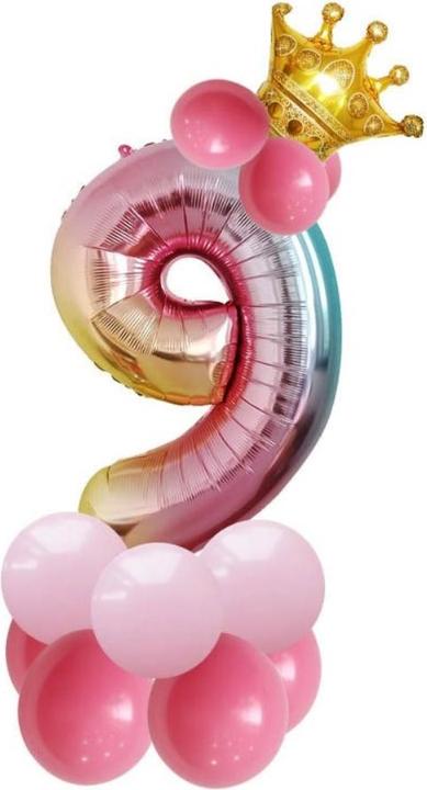 Immagine prodotto Ueli Express Set di palloncini in foil con corona numero 9 80cm rosa (1 x)