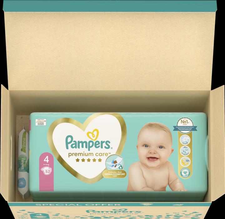 Actual product image Pampers Premium Care S4, 104 diapers + Harmonie Aqua wipes (Size 4, 104 Piece)
