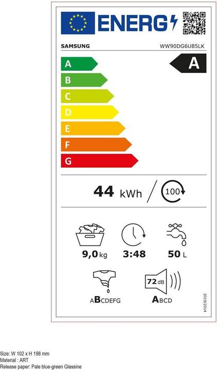 Etichetta energetica Samsung Lavatrice WW6400 (9 kg, A sinistra)