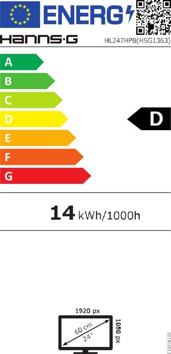 Energie-Label Hannspree HANNS-G HL247HDP 59,94cm 23,6Zoll Wide TFT LED-BL FullHD 16:9 1.920x1.080 VGA HDMI speaker VESA (1920 x 1080 Pixel, 23.60")