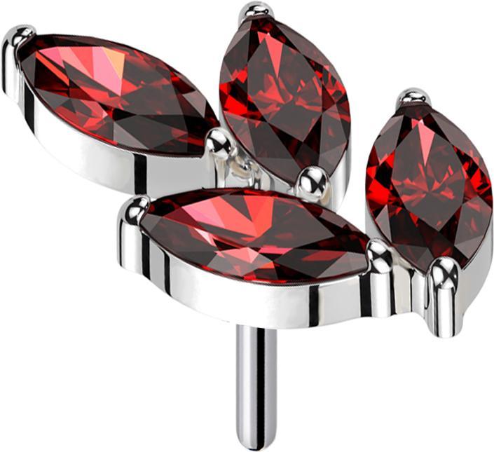 Produktbild Star Piercing Threadless Blatt silber vier Kristalle rot (ohne Messing, Titan G23)