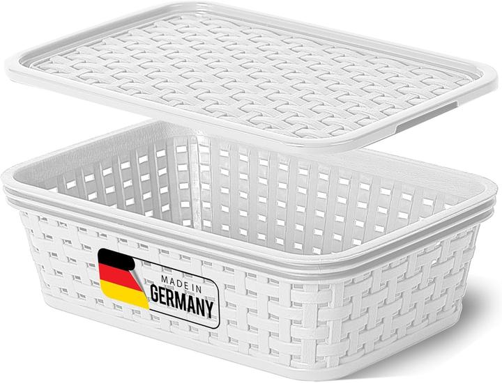 Produktbild Novaliv Aufbewahrungsbox mit Deckel Mini 1L Korb Weiss in Rattan Design Lebensmittelecht Aufbewahrung (1 l)