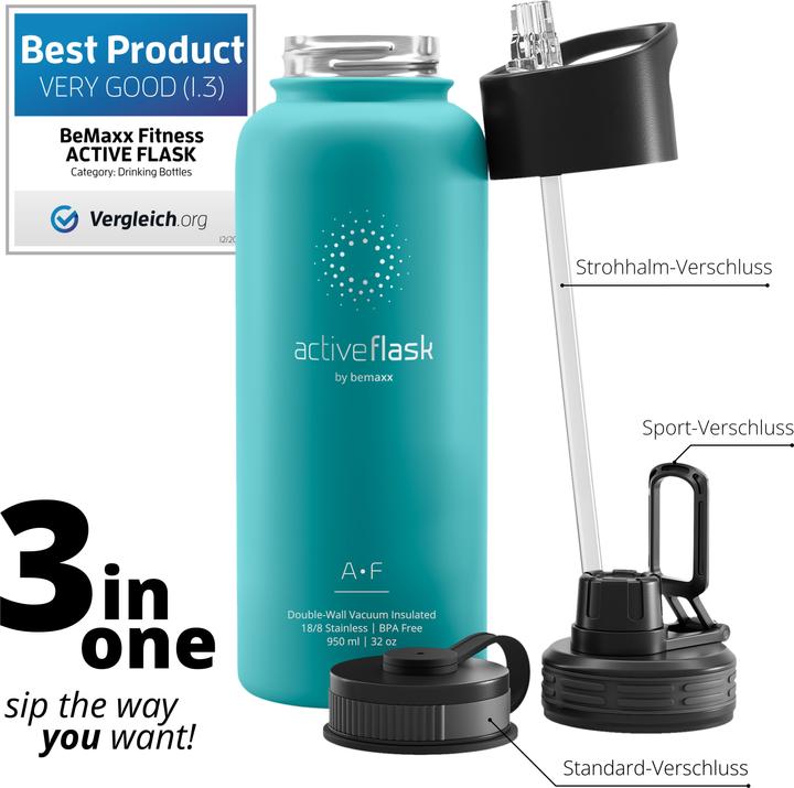Produktbild BeMaxx Active Flask Trinkflasche, Klassischer Edelstahl 950ml (0.95 l)