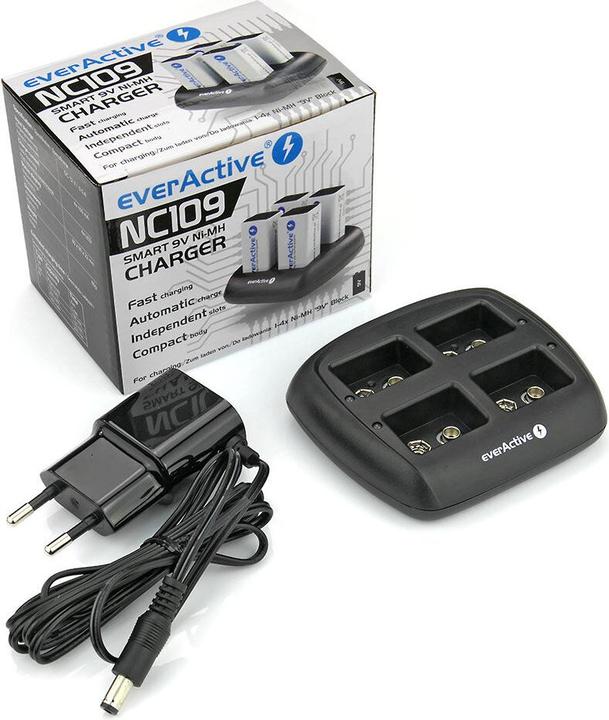 Actual product image Everactive NC109 battery charger AC (1 pcs., 9V Block, Battery + charger)