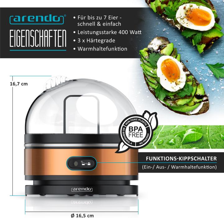 Immagine prodotto Arendo Caldaia per uova, a 7 pieghe, in acciaio inox, funzione keep warm, durezza regolabile, per 7 uova