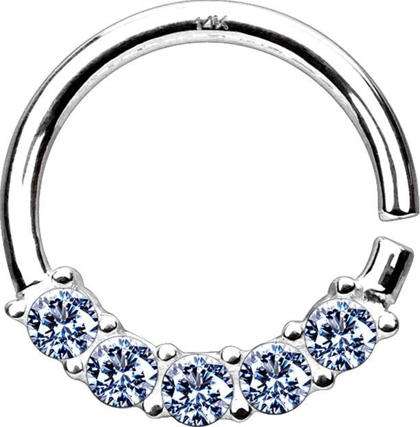 Produktbild Star Piercing Micro Piercing Ring 14k weissgold fünf Kristalle silber (ohne Messing, 14k Gold)