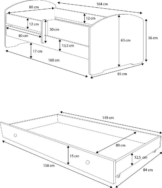 Actual product image ADRK Furniture Double Bed with Railing and Mattresses PEPE II CAT 160X80 (160 x 80 cm)