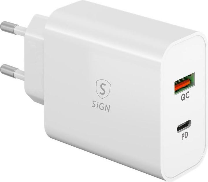 SIGN GaN Fast Charger USB-A & USB-C, for Smartphone & Laptop, 45W - Blanc (45 W)