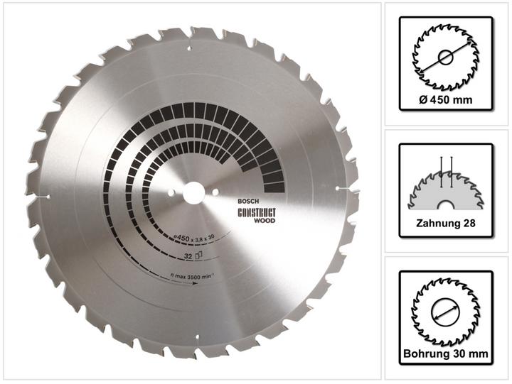 Produktbild Bosch Professional Zubehör PRO Construct Wood Kreissägeblatt, 450 x 3,8 x 30 mm
