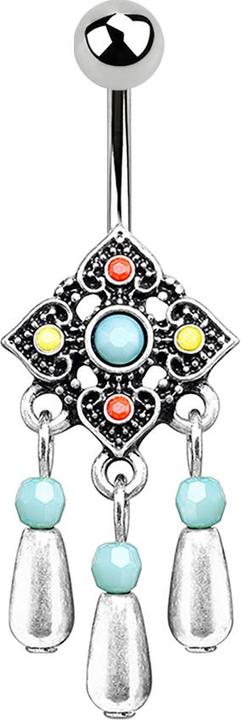 Actual product image Star Piercing Banana silver tribal square with pendant (Brass, Surgical steel 316L)