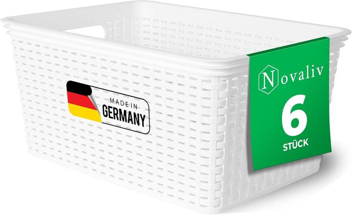 Actual product image Novaliv 6x Aufbewahrungskorb in Rattan-Optik ohne Deckel | Weiss Kunststoff 14L Nestbar Storage boxes (14 l)