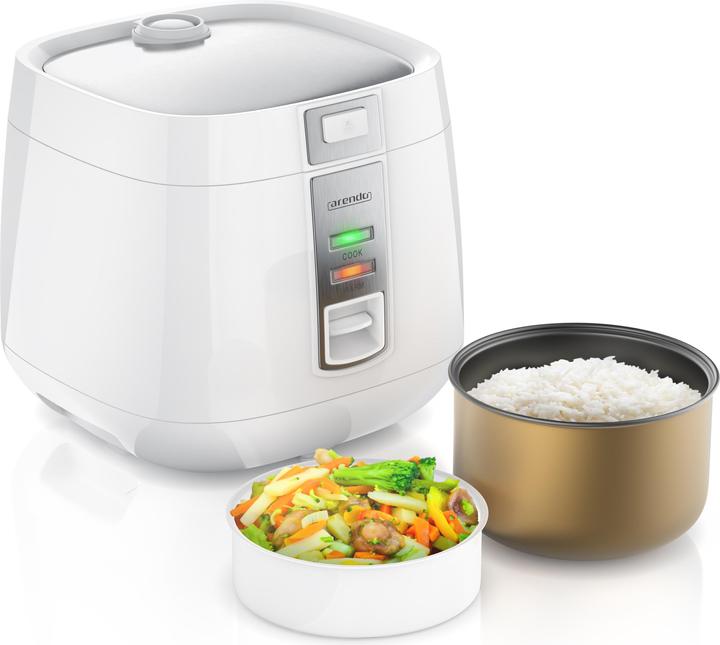 Arendo Reiskocher 1,4l, 540 W, 1,4 L, Hitzeschutz, Dampfgareinsatz, Warmhaltefunktion, Dampfgarer, weiss