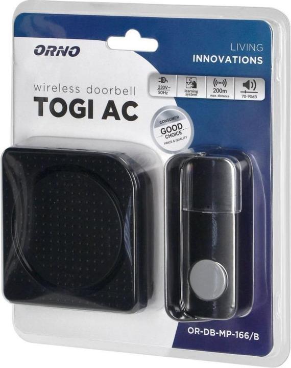 Produktbild Orno TOGI AC-Netzwerk-Funk-Türklingel, schwarz