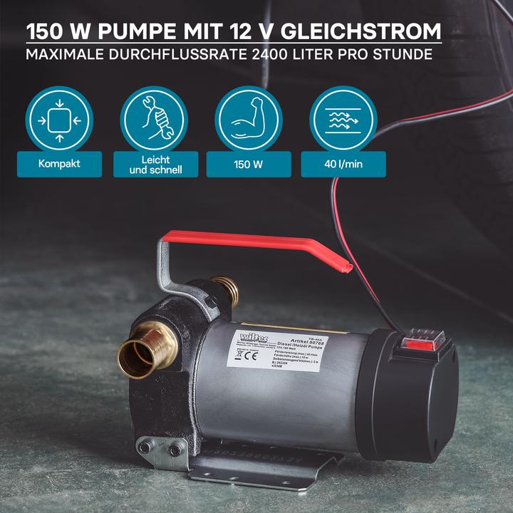 Actual product image Wiltec Self Priming Bio Fuel Oil Diesel 12V/150W 40l/min Transfer Pump H/D Portalbe
