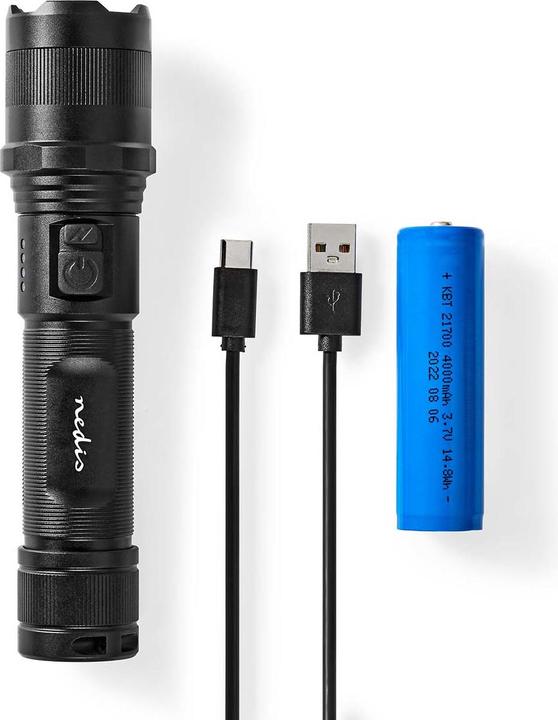 Immagine prodotto Nedis Torcia LED, corpo in metallo, batteria ricaricabile, 3,7 V, 10 W (3.50 cm, 1000 lm)