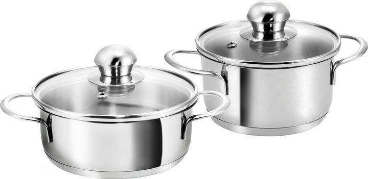 Kopf Mini Topfset Parvus (Edelstahl, 2-teilig, 12 + 14 cm, inkl. Glasdeckel, Induktion) (Bratpfanne, Kochtopf, Edelstahl)