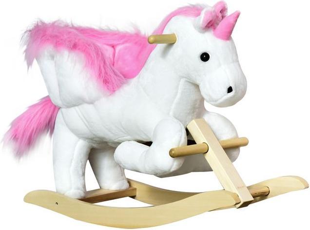 Immagine prodotto Swisshandel24 Cavallo a dondolo Animale a dondolo per bambini Rosa+Bianco 65 x 32 x 55 cm