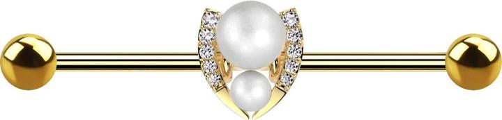 Star Piercing Barbell vergoldet mit zwei Kugeln vergoldet zwei Perlenkugeln silber Kristalle silber (Chirurgenstahl 316L, Messing)
