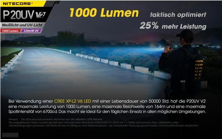 Image du produit Nitecore P20UV V2 - 1000 lumens + lumière UV (15.10 cm, 1000 lm)