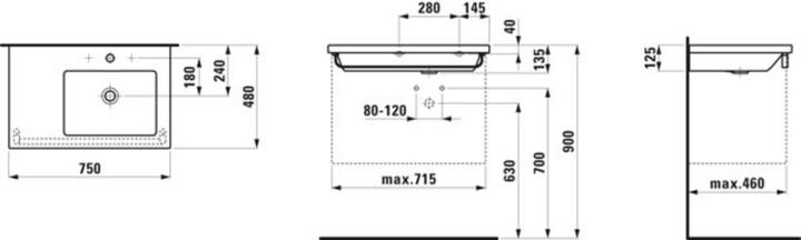 Produktbild Laufen Living Square Waschtisch, asymmetrisch, Ablage links, ohne Hahnloch, mit Überlauf, 750x480 (787 mm, 200 mm)
