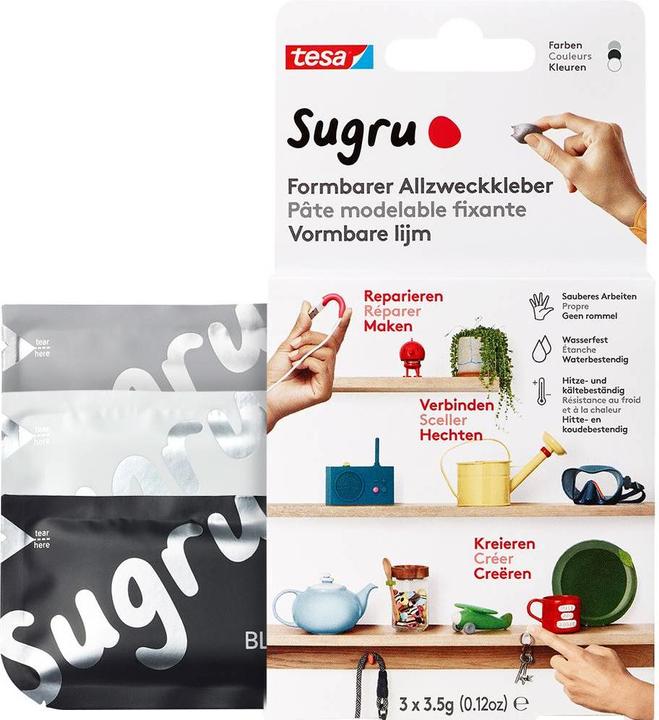 Produktbild Sugru by tesa Sugru 3x Formbarer Allzweckkleber, vielseitige Klebeknete zum Dekorieren, Kleben & Reparieren (10.50 g)