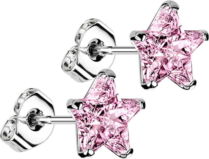 Produktbild Star Piercing Ohrstecker silber mit Sternkristall pink (ohne Messing, 925 Sterlingsilber)