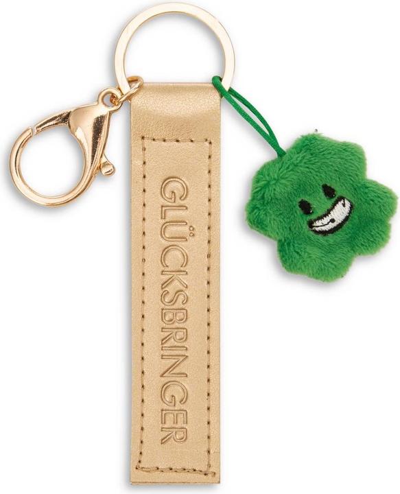 Actual product image Magni NICI Schlüsselanhänger Glücksbringer Kunstlederband mit Kleeblatt gold 10cm