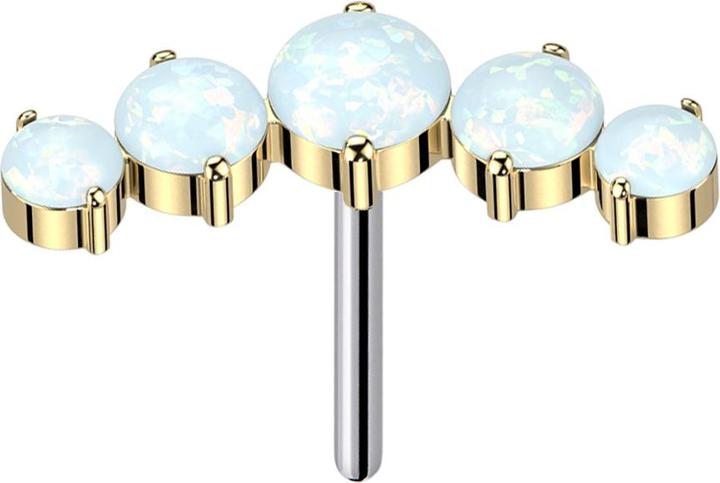 Star Piercing Threadless gebogen vergoldet fünf Opale weiss (Titan G23, ohne Messing)