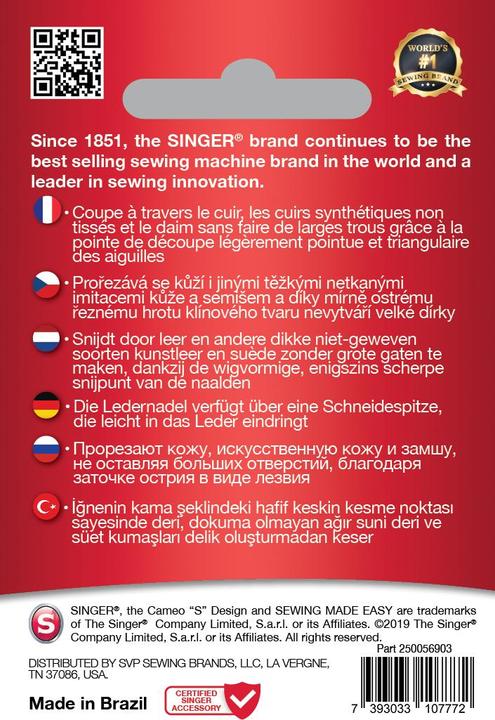 Actual product image Singer Leather sewing machine needle, 100/16, pack of 5