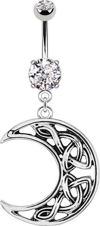 Star Piercing Banane silber mit Anhänger Halbmond (ohne Messing, Chirurgenstahl 316L)