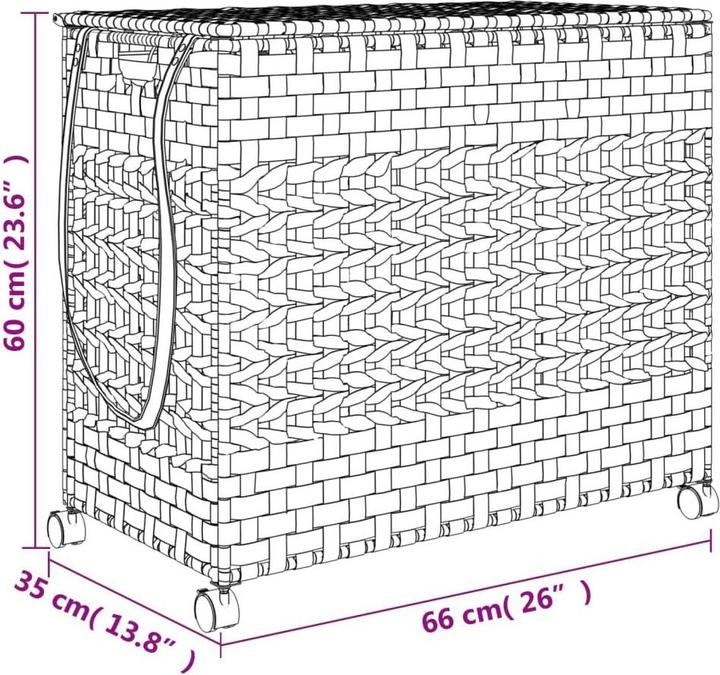 Actual product image VidaXL Laundry basket with castors Black 66x35x60 cm Rattan,colour