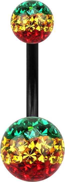 Produktbild Star Piercing Banane schwarz mit zwei Kristall Kugeln Rasta Epoxy Schutzschicht (ohne Messing, Chirurgenstahl 316L)