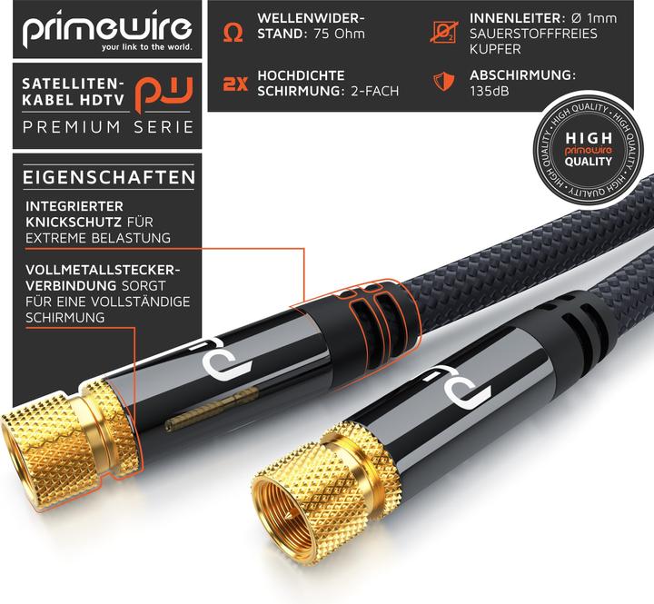 Immagine prodotto Primewire Cavo satellitare HDTV con guaina in tessuto, cavo SAT, 135dB 75 Ohm, 8k, 4k, HDTV, connettore F (135 dB, Cavi antenna)
