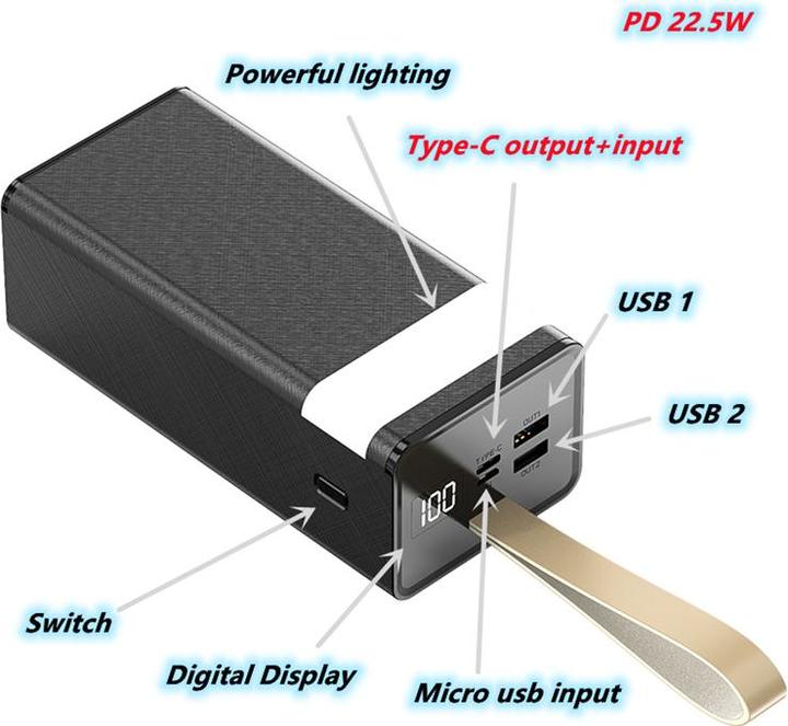Image du produit PhoneLook Power Bank Luxurieux 50000mAh Chargement rapide PD 22W LED Ultra Capacité (50000 mAh)